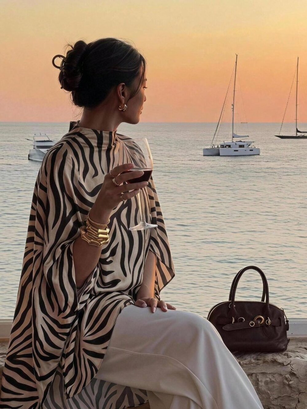 Multicolor Casual Women's Zebra-Print Asymmetrical Top